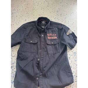 Harley Davidson‎ Mens Black Button Up Short Sleeve Shirt Patch Logo